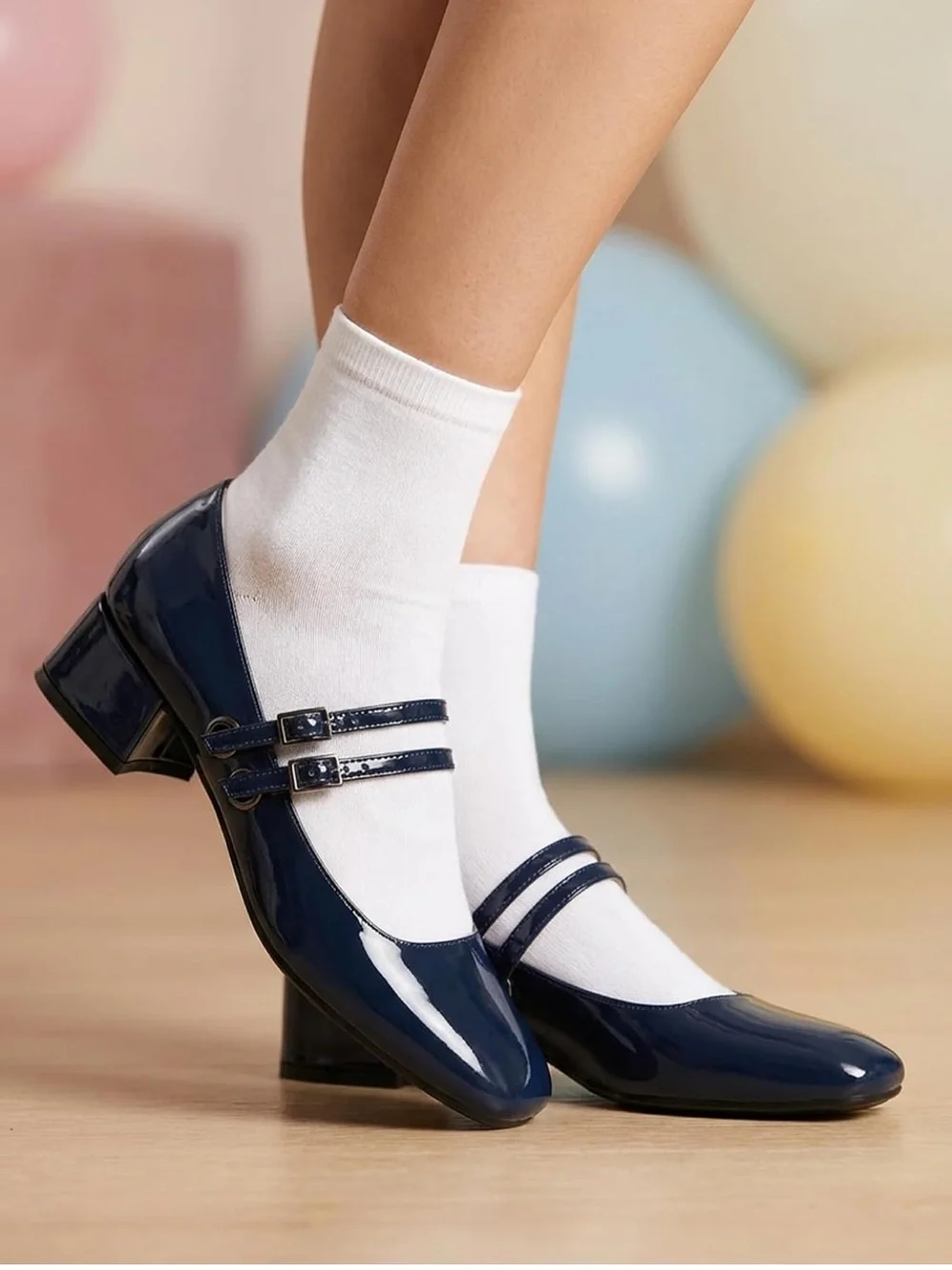 NWT GotSoft Navy Mary Jane Low Heels Double Strap Ballet Square Toe Pumps